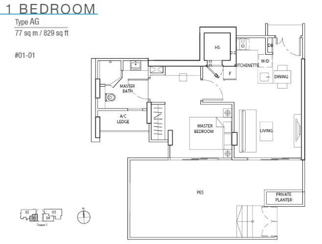 The Line @ Tanjong Rhu 1 Bedroom Floor Plan 1